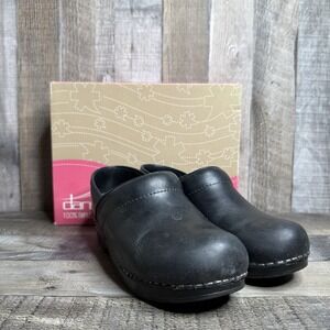 Womens Dansko Black Leather Classic Professional Comfort Clogs Shoes Size EU 37
